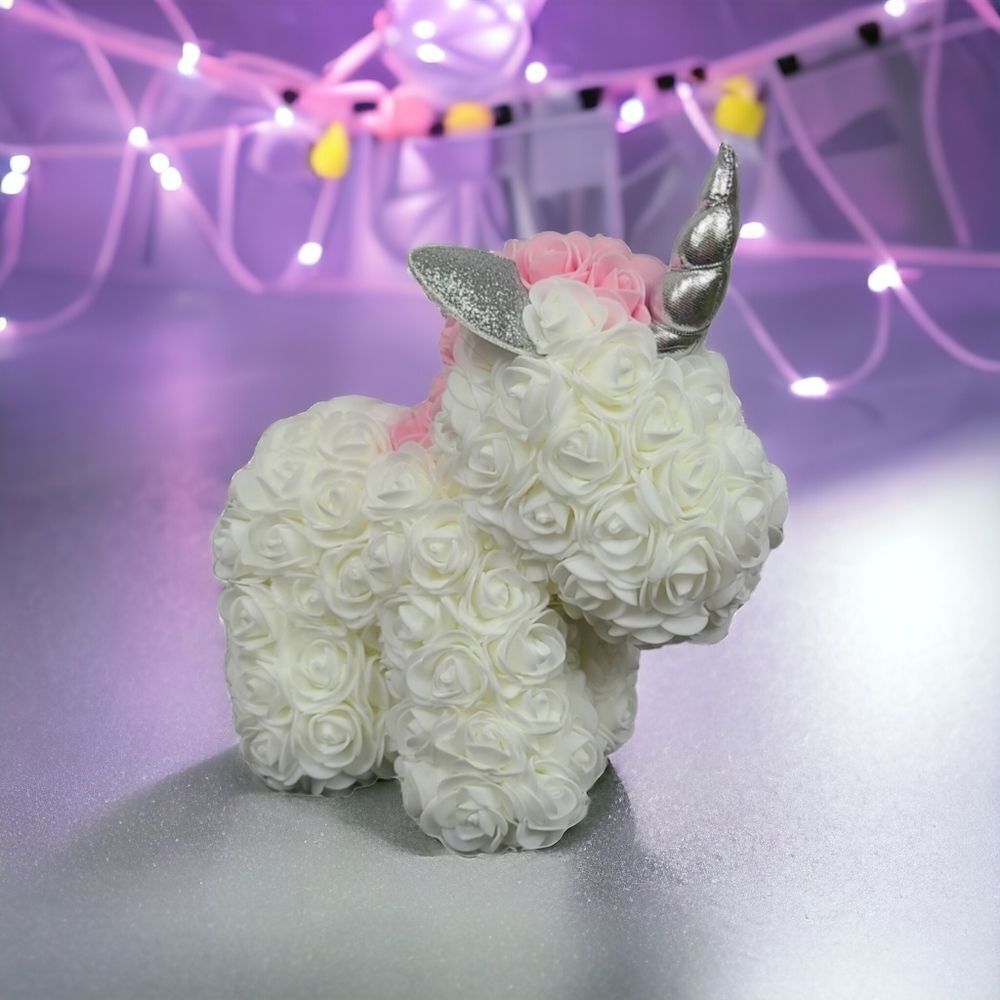 Rose Unicorn Bear White Pink Silver Horn Cute Gift Aesthetic Kids Decor Birthday